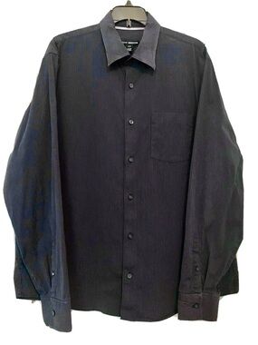 Club Monaco Mens XL Charcoal Gray Pinstriped Button Down Long Sleeve Dress Shirt
